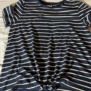 Navy and White Knotted Top